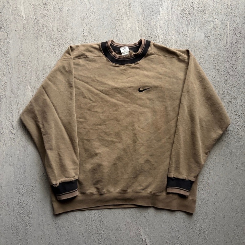 Vintage Nike Sweatshirt XL Brown 1990s USA Embroidered Swoosh Ringer Rib